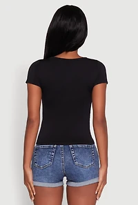 Womens Graphic Print Crew Neck T-Shirt, Black, Size L-XL