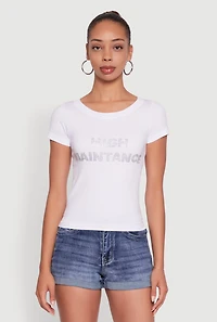 Womens Graphic Print Crew Neck T-Shirt, White, Size S-M