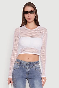 Fishnet Long Sleeve Solid Crop Top