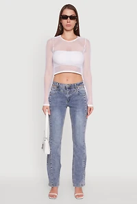 Fishnet Long Sleeve Solid Crop Top