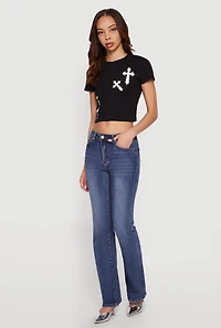 Rhinestone Cross Graphic Cropped Tee