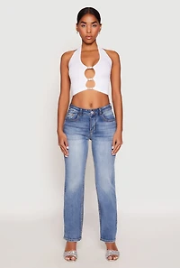 Rhinestone Cut Out Seamless Halter Crop Top