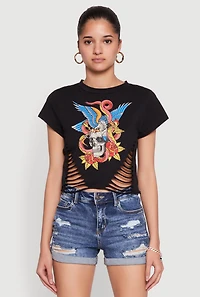 Womens Skull Laser Cut Graphic Tee,