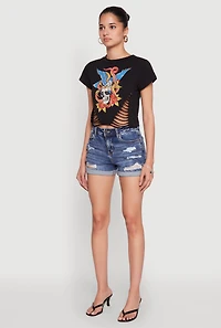 Womens Skull Laser Cut Graphic Tee,