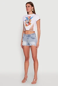 Womens Skull Laser Cut Graphic Tee, White, Size M
