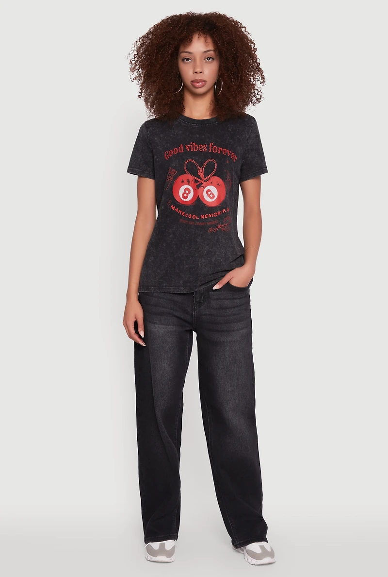Womens Mineral Wash Good Vibes Forever Graphic Tee,