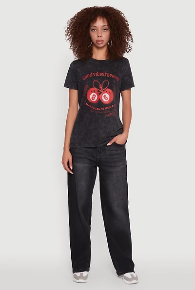 Womens Mineral Wash Good Vibes Forever Graphic Tee,