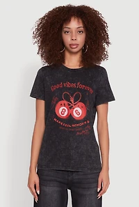 Womens Mineral Wash Good Vibes Forever Graphic Tee, Black, Size XL