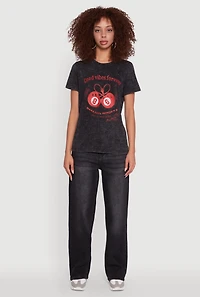Womens Mineral Wash Good Vibes Forever Graphic Tee,