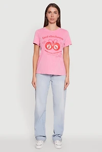 Womens Mineral Wash Good Vibes Forever Graphic Tee, Pink, Size M