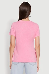 Womens Mineral Wash Good Vibes Forever Graphic Tee, Pink, Size M