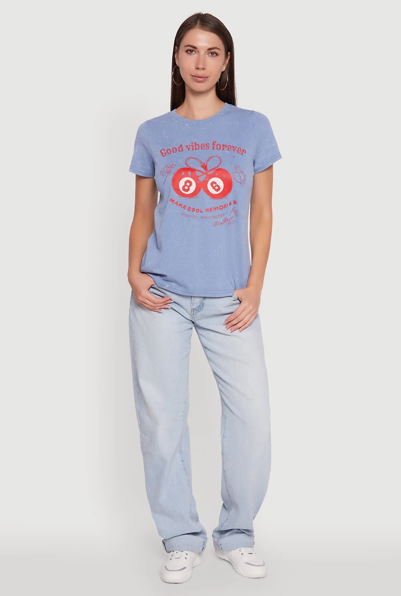 Womens Mineral Wash Good Vibes Forever Graphic Tee,