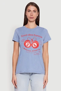Womens Mineral Wash Good Vibes Forever Graphic Tee,