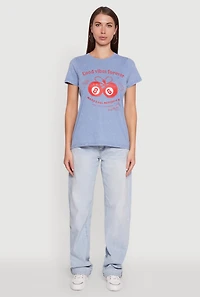 Womens Mineral Wash Good Vibes Forever Graphic Tee, Blue, Size M