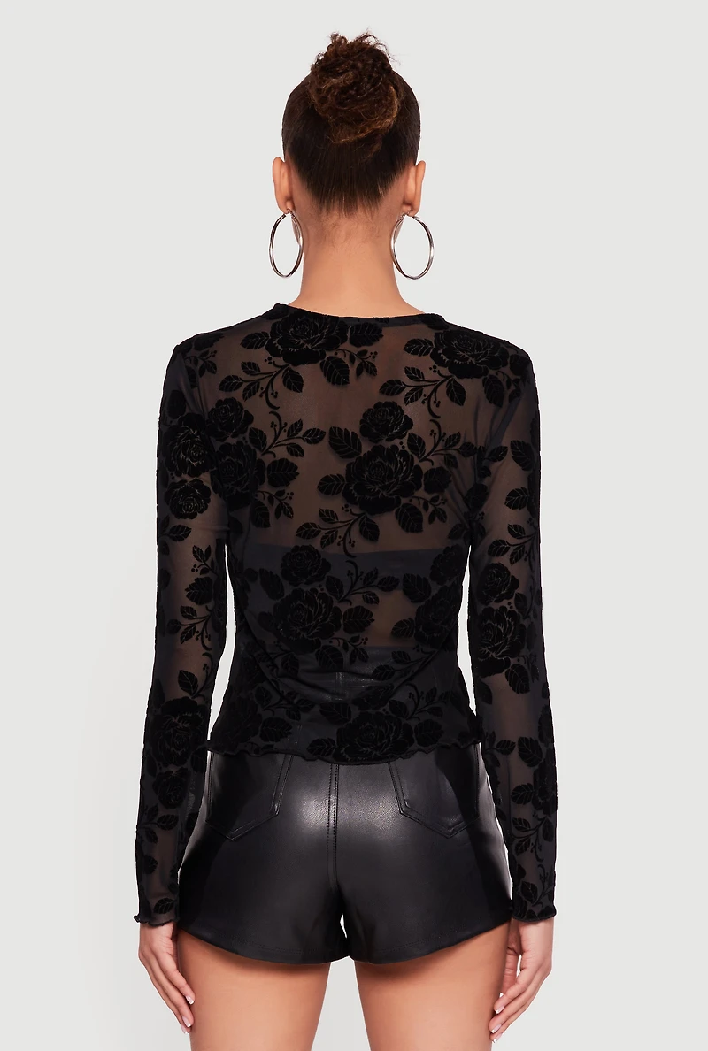 Floral Velvet Burnout Long Sleeve Top