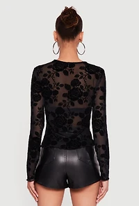 Floral Velvet Burnout Long Sleeve Top