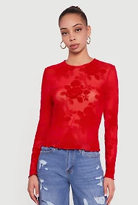 Floral Velvet Burnout Long Sleeve Top
