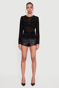 Animal Print Velvet Burnout Long Sleeve Top