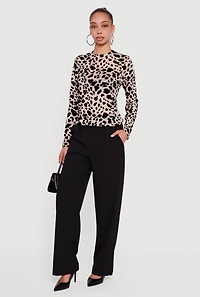 Animal Print Velvet Burnout Long Sleeve Top