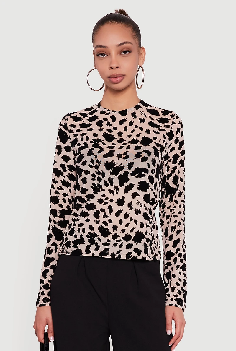 Animal Print Velvet Burnout Long Sleeve Top