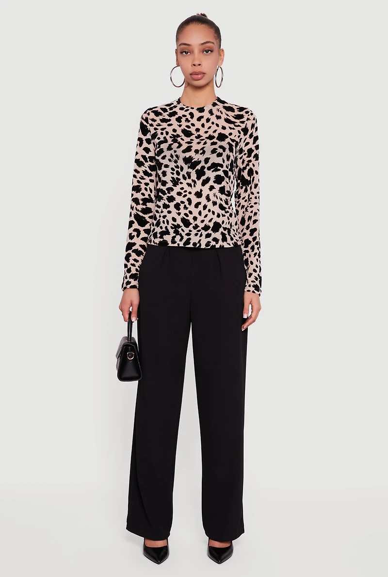 Animal Print Velvet Burnout Long Sleeve Top