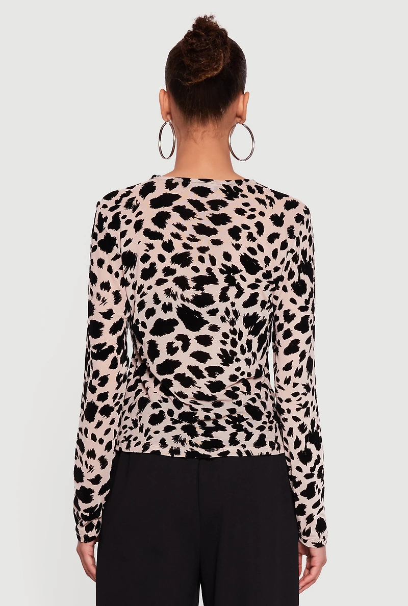 Animal Print Velvet Burnout Long Sleeve Top
