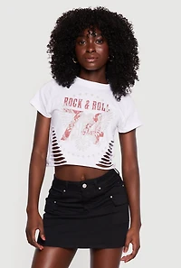 Rock and Roll Graphic Slashed Cropped Tee