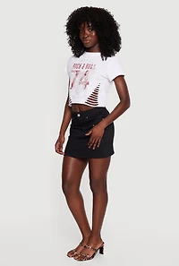 Rock and Roll Graphic Slashed Cropped Tee