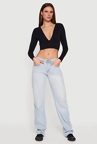 Seamless Plunge Neck Long Sleeve Crop Top