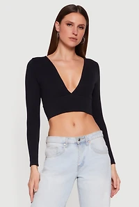 Seamless Plunge Neck Long Sleeve Crop Top
