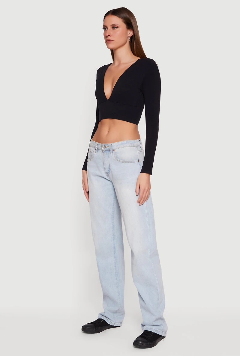 Seamless Plunge Neck Long Sleeve Crop Top