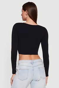 Seamless Plunge Neck Long Sleeve Crop Top