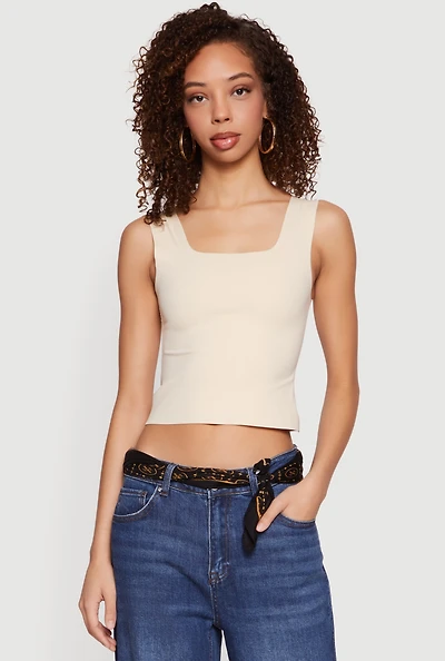 Square Neck Sleeveless Crop Top