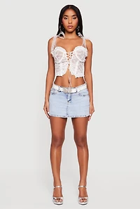 Floral Lace Up Front Tie Strap Cropped Corset Top
