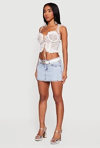 Floral Lace Up Front Tie Strap Cropped Corset Top