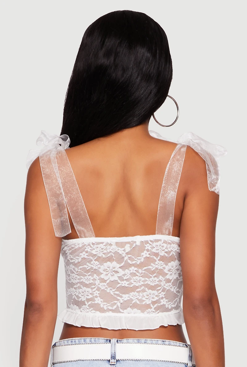 Floral Lace Up Front Tie Strap Cropped Corset Top