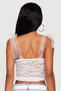 Floral Lace Up Front Tie Strap Cropped Corset Top