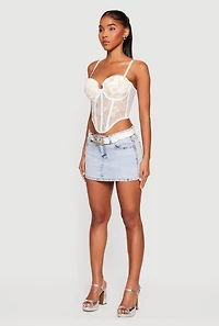 Womens Floral Lace Convertible Cropped Bustier Top, White, Size XL