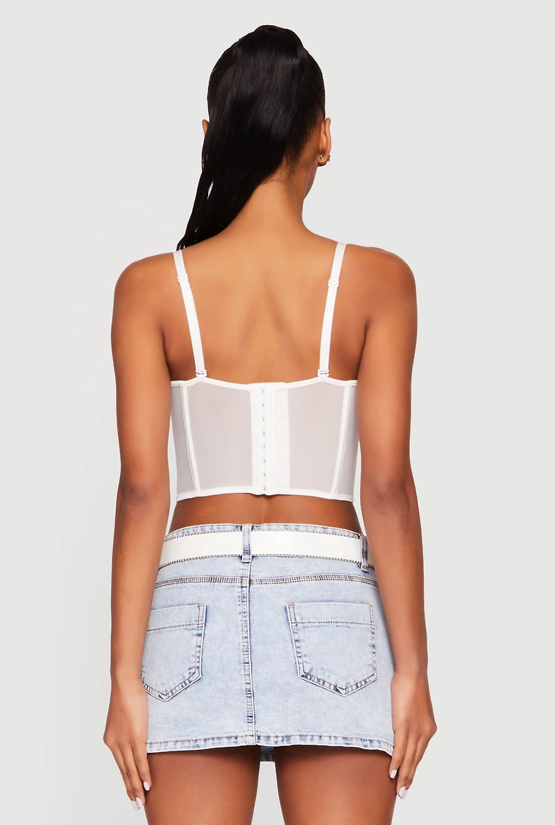 Womens Floral Lace Convertible Cropped Bustier Top, White, Size L