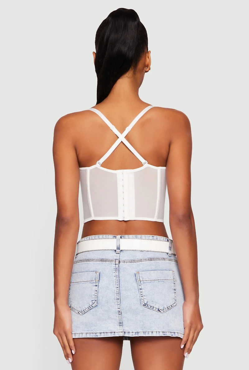 Womens Floral Lace Convertible Cropped Bustier Top, White, Size L