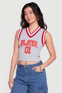 Player 01 Patch Graphic V Neck Crop Top