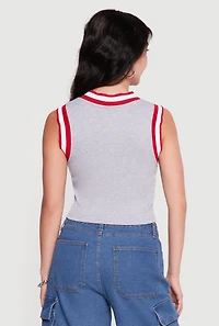 Player 01 Patch Graphic V Neck Crop Top
