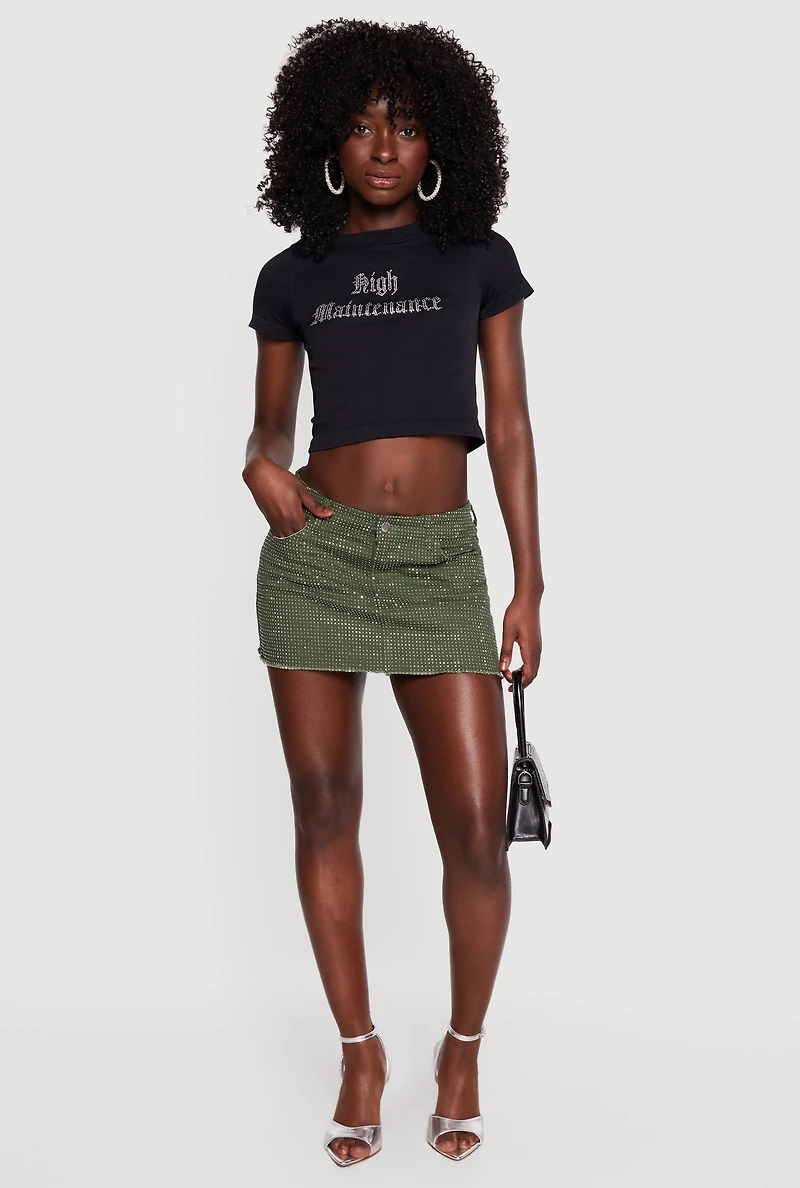 High Maintenance Rhinestone Graphic Crop Top