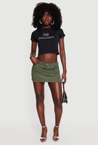 High Maintenance Rhinestone Graphic Crop Top