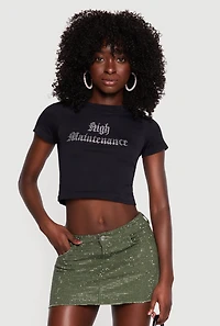 High Maintenance Rhinestone Graphic Crop Top