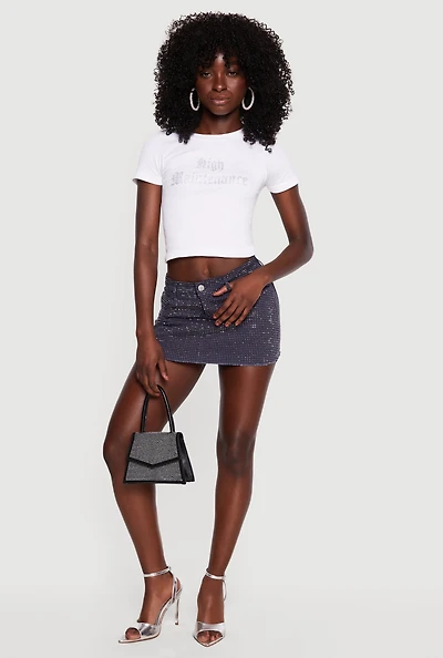 High Maintenance Rhinestone Graphic Crop Top