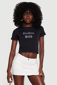 Stacking Bills Rhinestone Graphic Crop Top