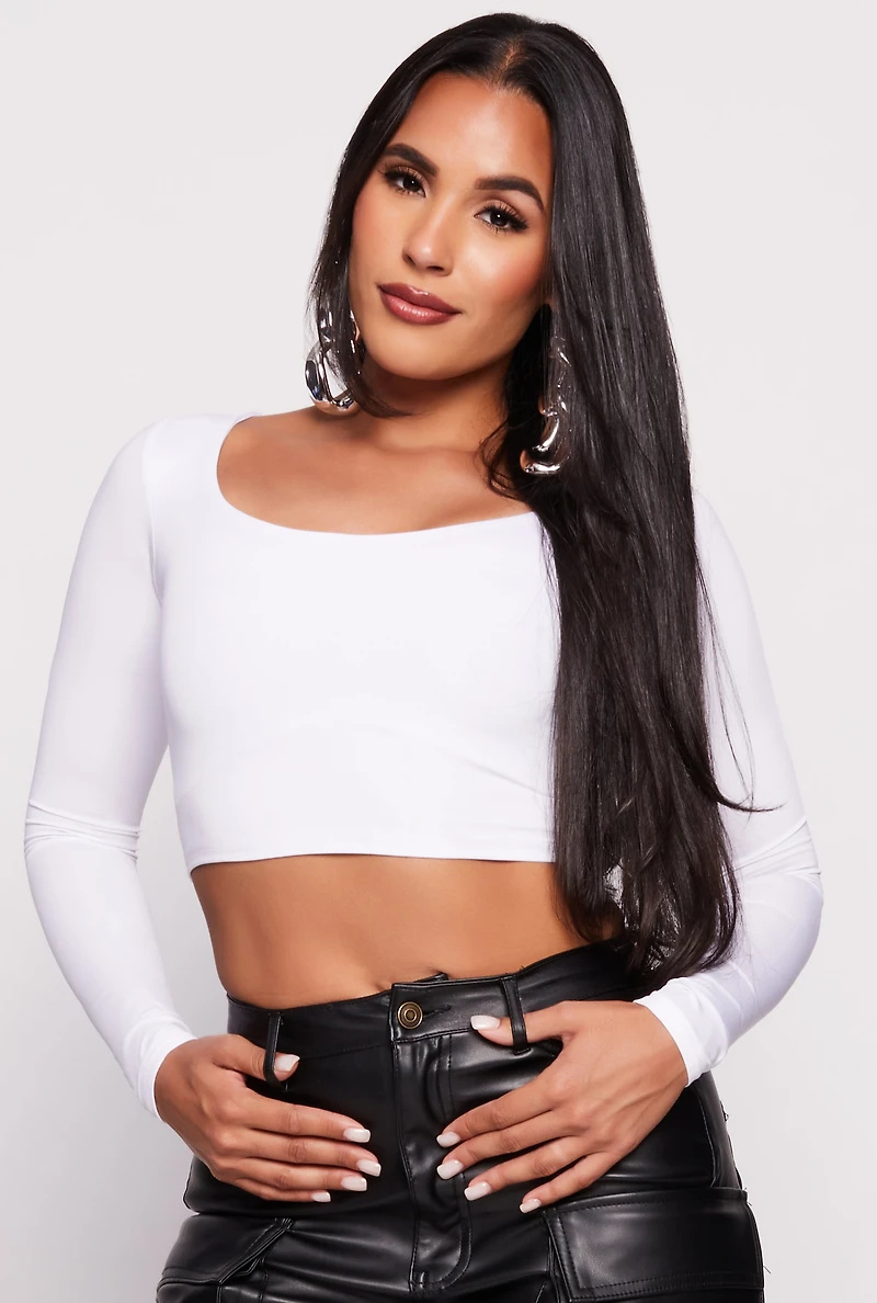 Daisy Scoop Neck Long Sleeve Crop Top