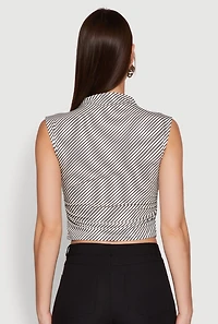 Womens Sleeveless Mock Neck Ruched Side Cropped Blouse, Grey, Size S