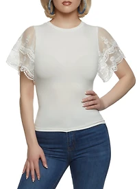 Lace Detail Bell Sleeve Blouse